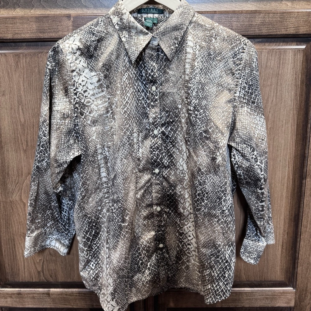 Lauren Ralph Lauren Snake-Print Button-Down Shirt in Black, Gray, Cream